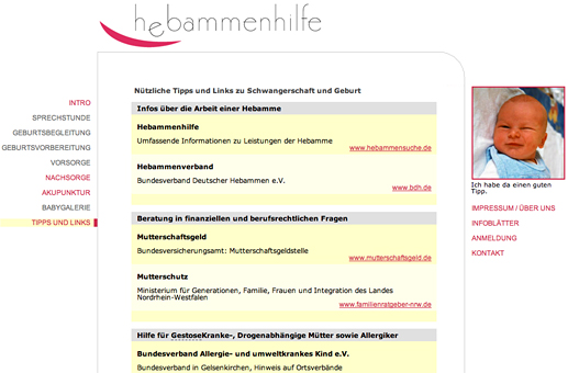 Website Hebammenpraxis Linkseite