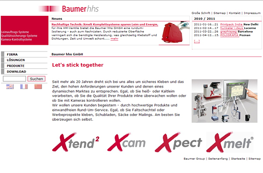 Website Baumer Startseite